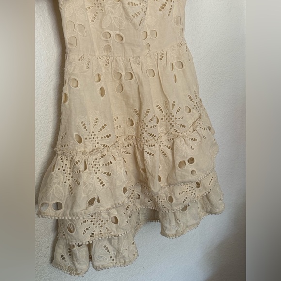 Showpo Just Me Back to the Island Cream Lace Tiered Skirt Mini Dress- Medium - Picture 7 of 15